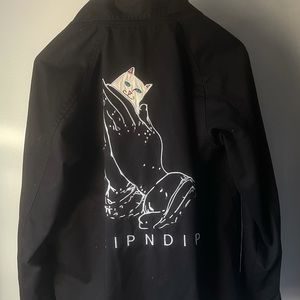 *RARE* Black RIP N DIP Cat Prayer Button Down Embroidered Jacket Size SMALL